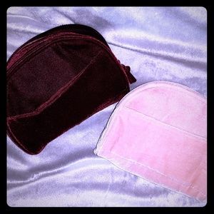 2 Shiny Velvet makeup bags maroon and pink